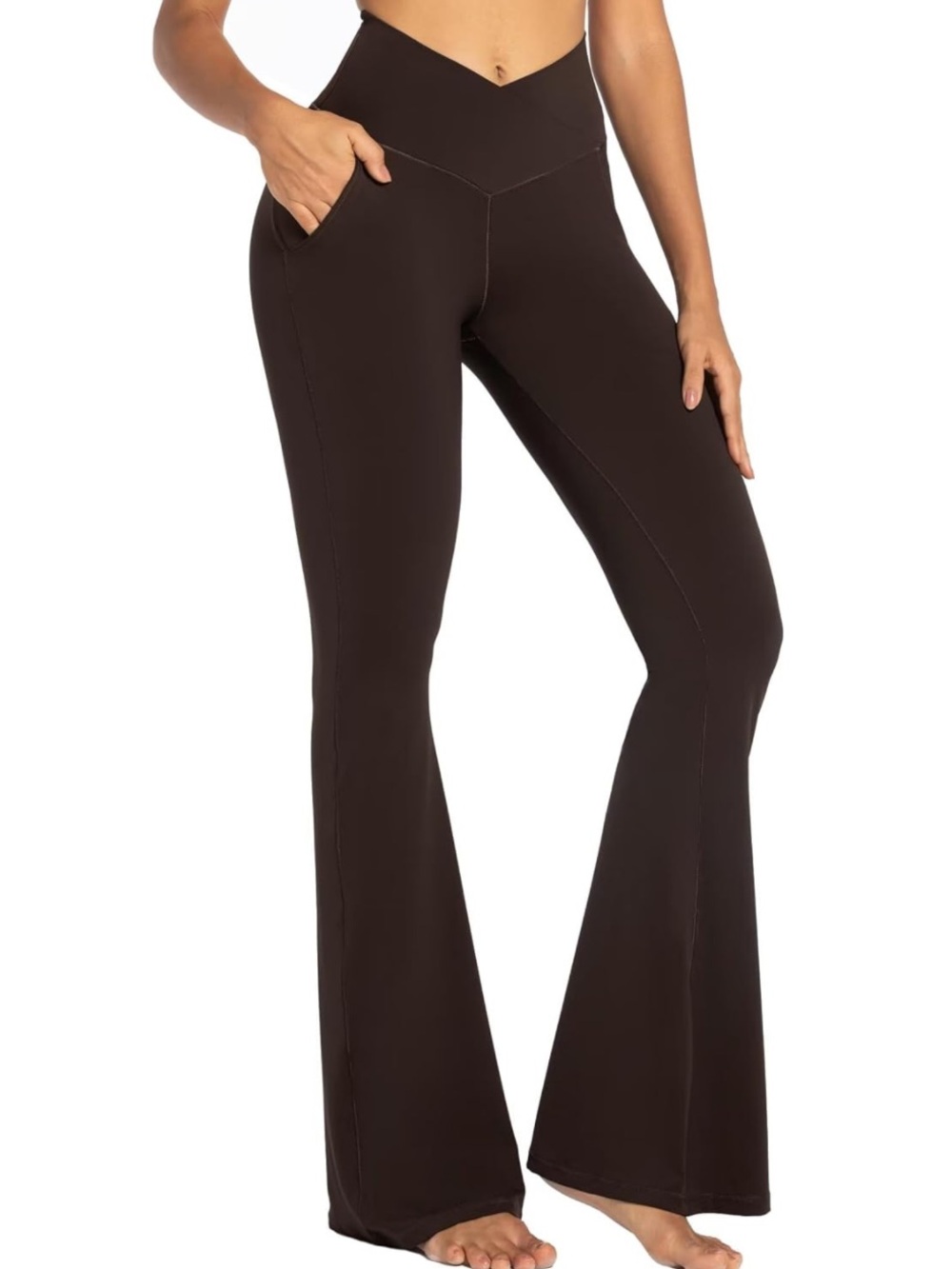 Sunzel Sunzel Women's Crossover Flare Leggings with Pockets Brown. Size S